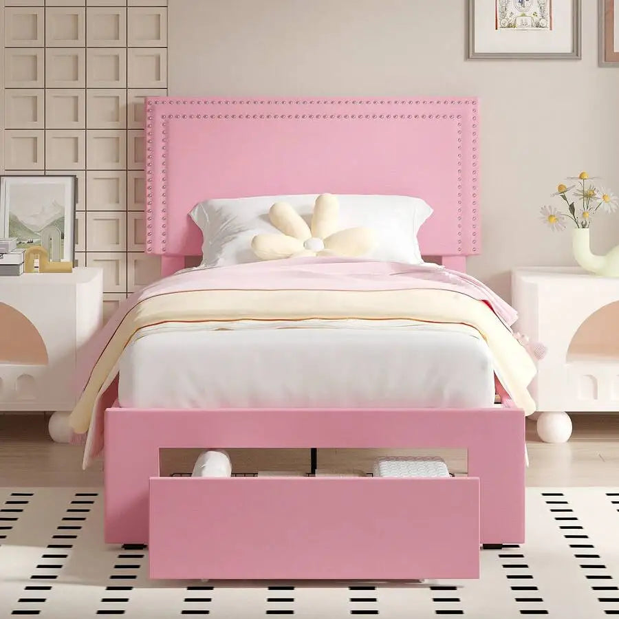 Velvet Upholstered Bed Frame with 4 Storage Drawers