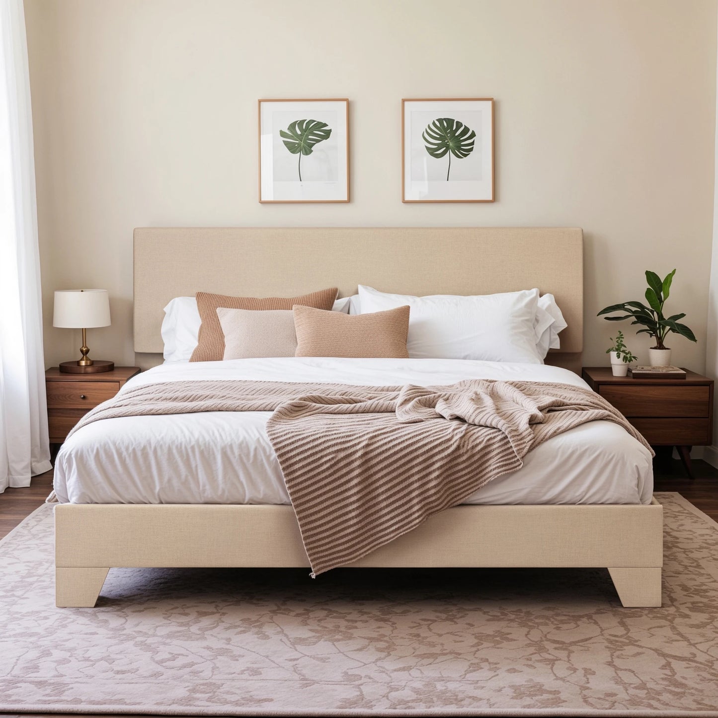 Linen Upholstered Platform Bed Frame