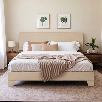 Linen Upholstered Platform Bed Frame