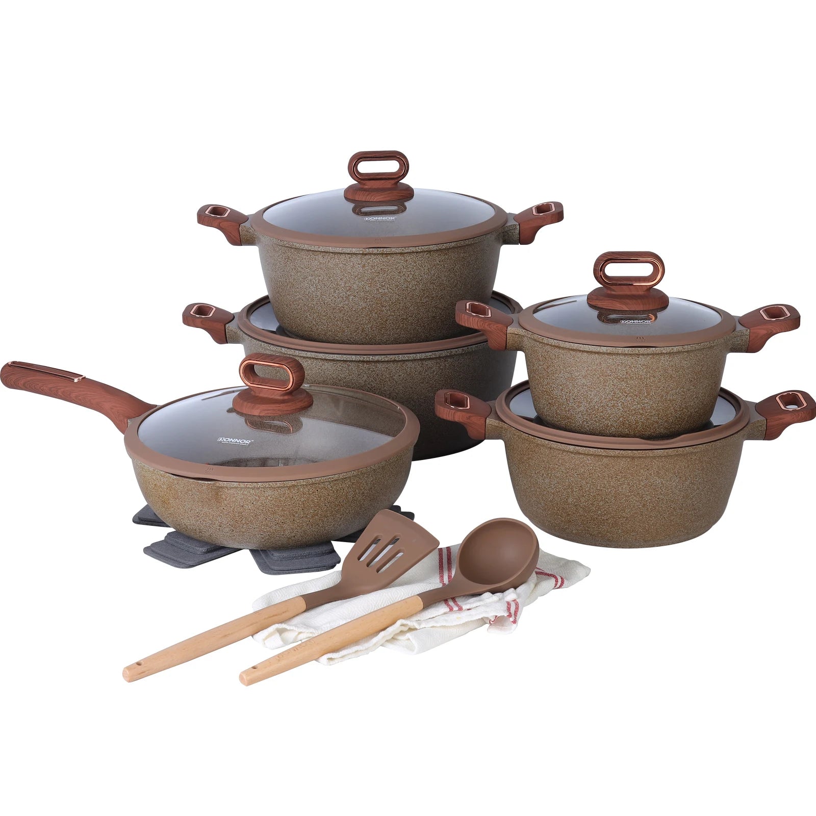 DONNOR Ceramic Cookware Sets Pots and Pans Set Nonstick 15 Pcs Induction Cookware Kitchen Cooking Set with Frying Pans Set
