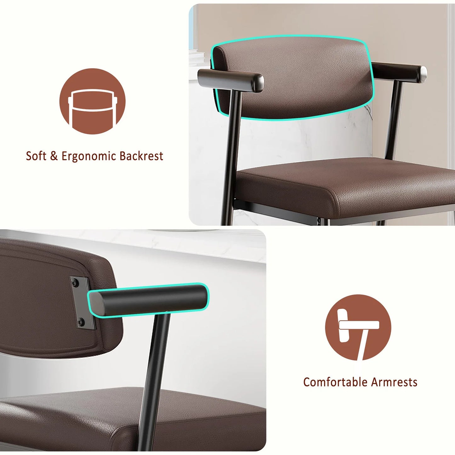 Set of 4 Upholstered Counter-Height Bar Stools