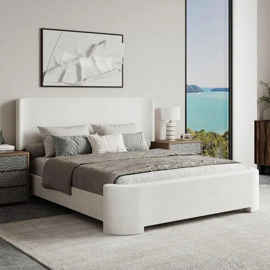Velvet Wingback Upholstered Platform Bed