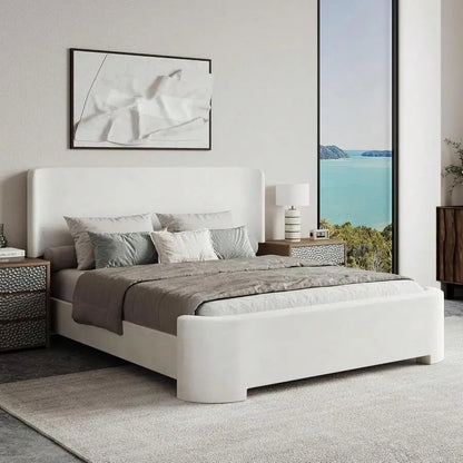 Velvet Wingback Upholstered Platform Bed