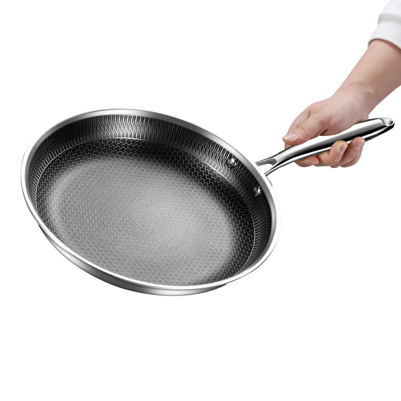 3-Piece Set of 304 Stainless Steel Frying Pans for Home Use, Non-Stick Frying Pans in Multiple Sizes (20cm, 24cm, 28cm), Suitable for Gas and Induction Cookers, for Frying Eggs, Pancakes, and Steaks