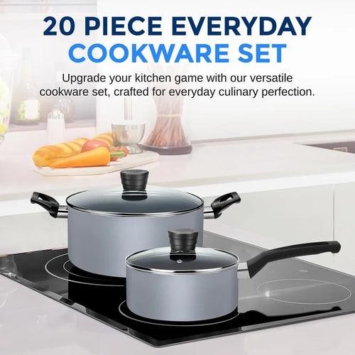 20-piece kitchenware pot and pan set - black with non-stick coating, interior gray