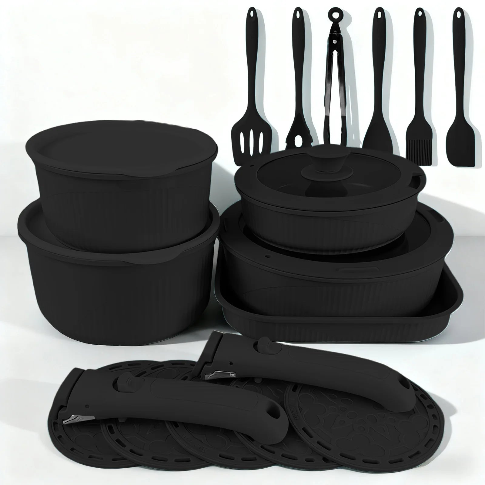 24-Piece Nonstick Cookware Set, Induction-Compatible Kitchen Cookware Set, Includes Frying Pan/Skillet/Soup Pot/Steak Pan, Removable Handles, Kitchen Set for Home and RV Use, Stackable Kitchen Accessories, Easy to Clean, Avai