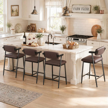 Set of 4 Upholstered Counter-Height Bar Stools