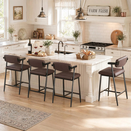 Set of 4 Upholstered Counter-Height Bar Stools