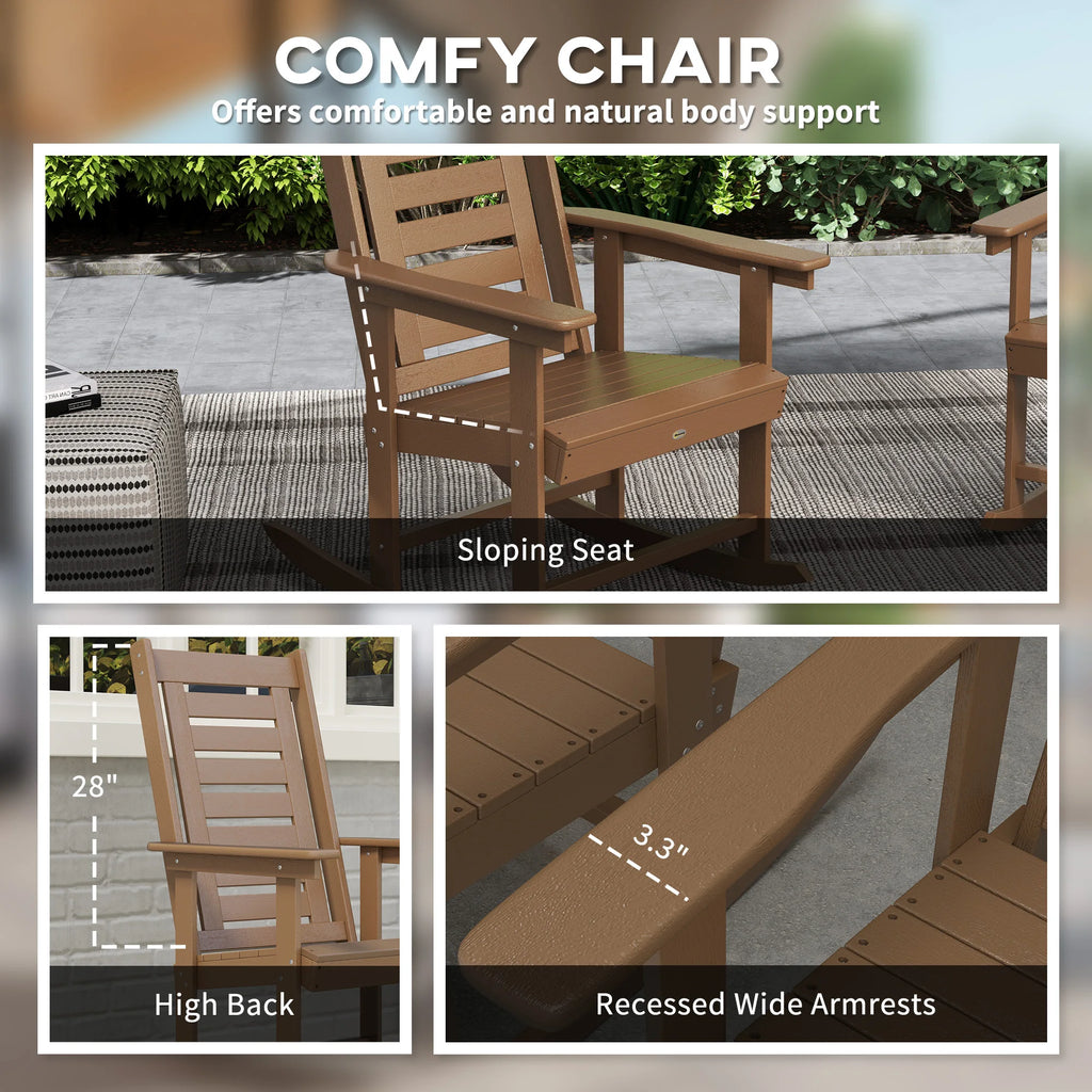 2 Outdoor Rocking Chairs, HDPE High Back Patio Rockers, Brown