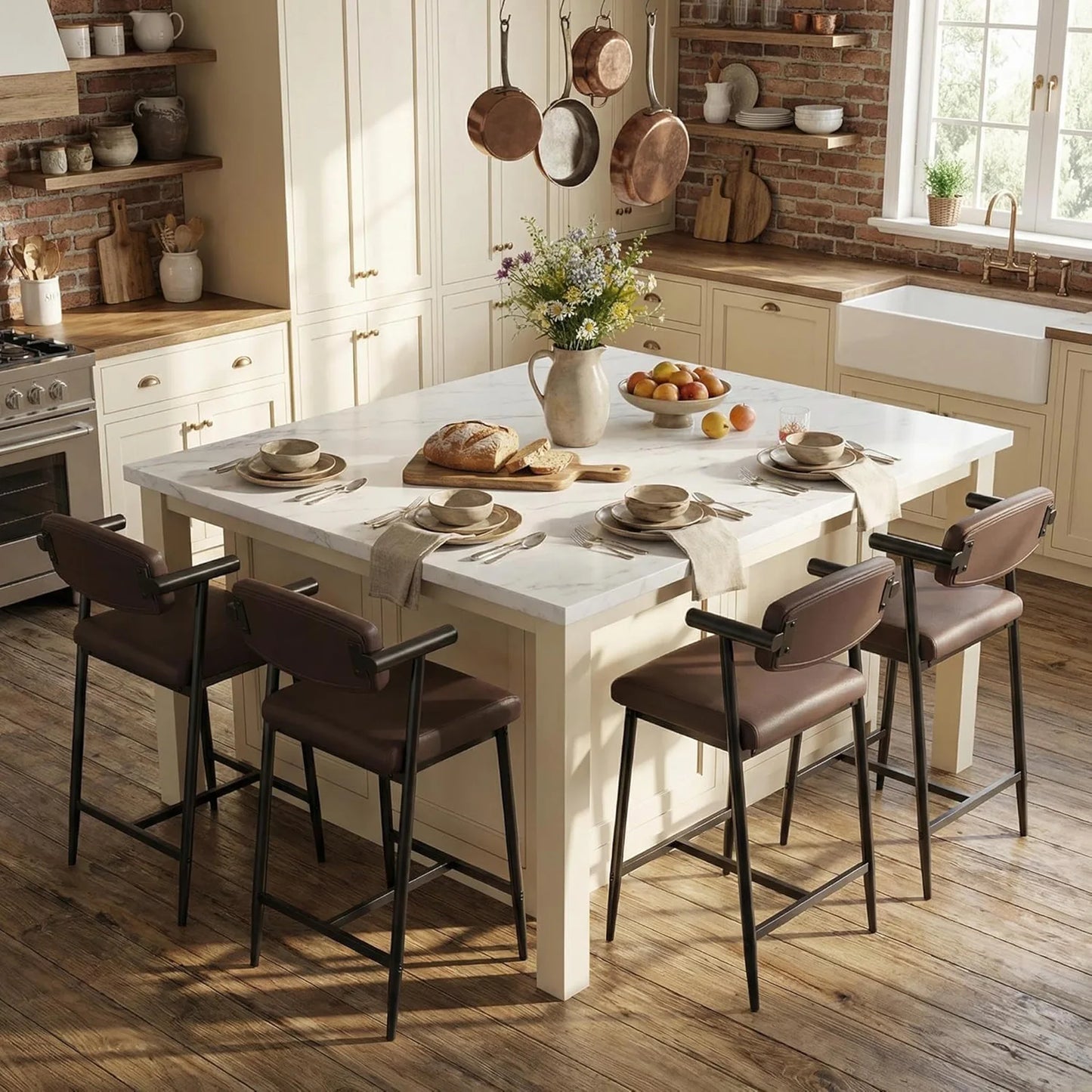Set of 4 Upholstered Counter-Height Bar Stools