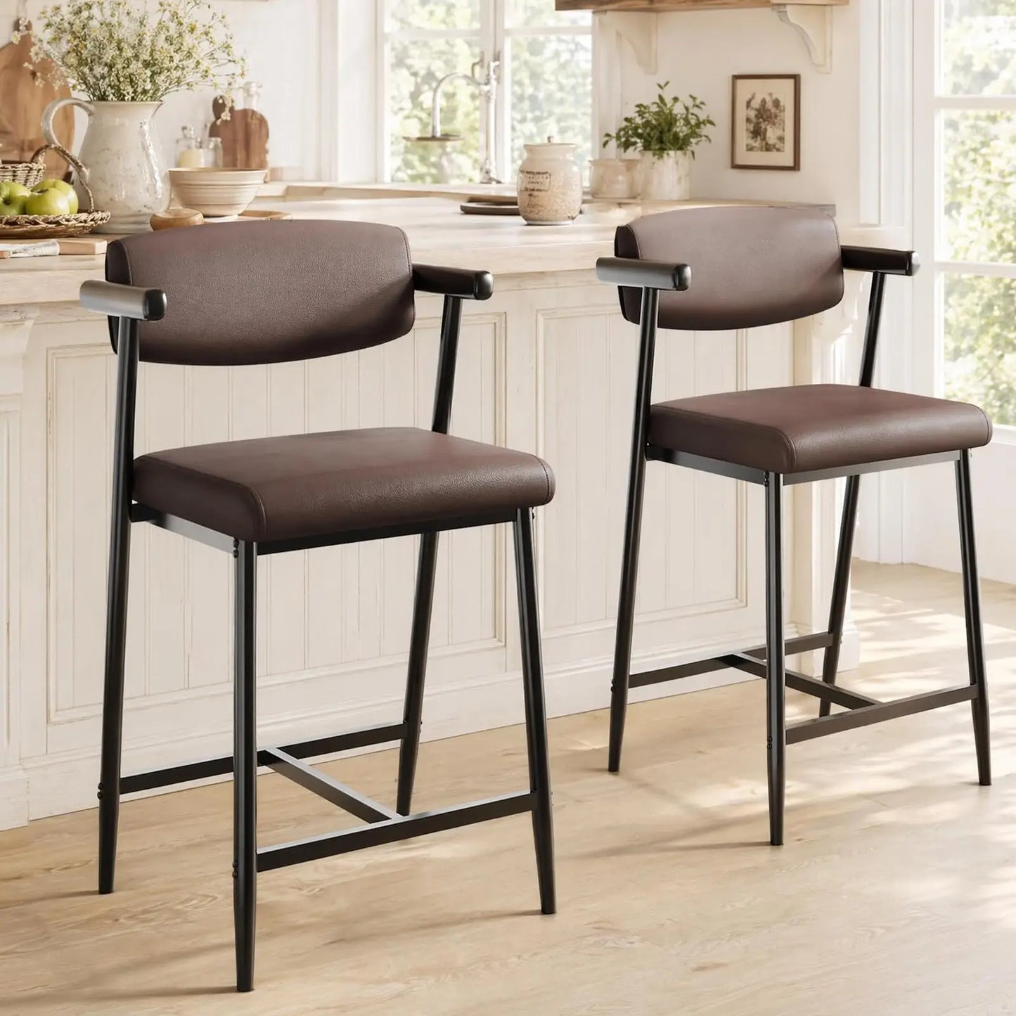 Set of 4 Upholstered Counter-Height Bar Stools