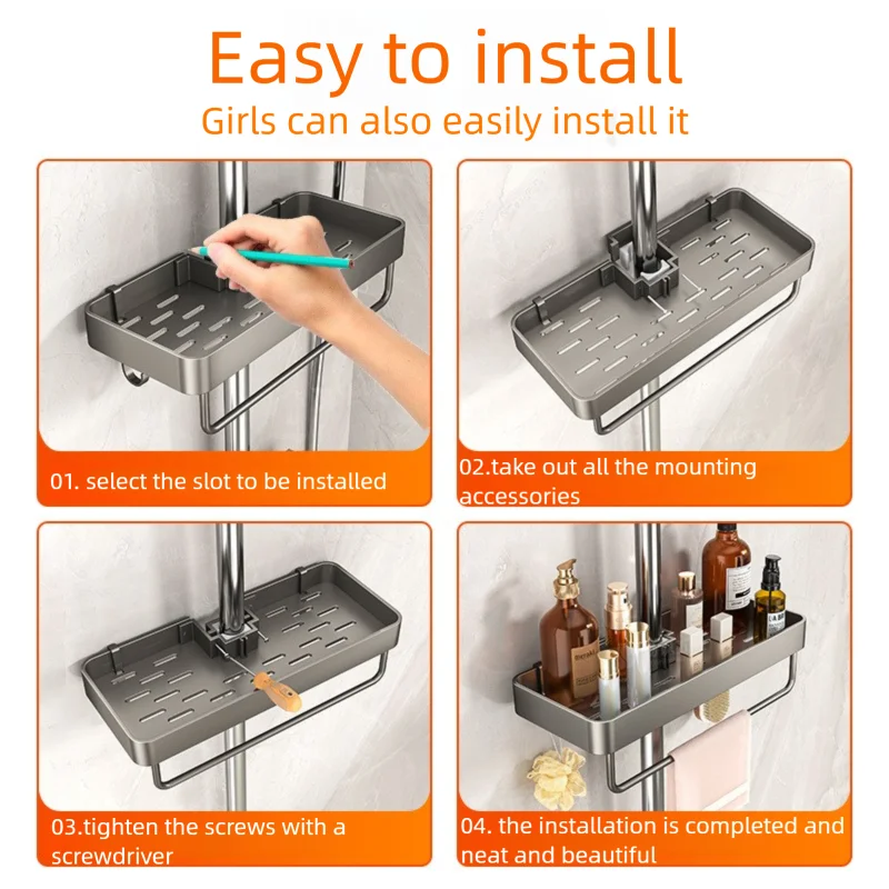 No-Drill Showerhead Storage Shelf