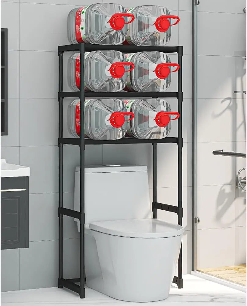 3 Tier Over the Toilet Shelf, Freestanding Bathroom Shelves | Over Toilet Bathroom Organizer Storage Rack, Space Saver Freestanding Shelf for Restroom Laundry Balcony Room, Black
