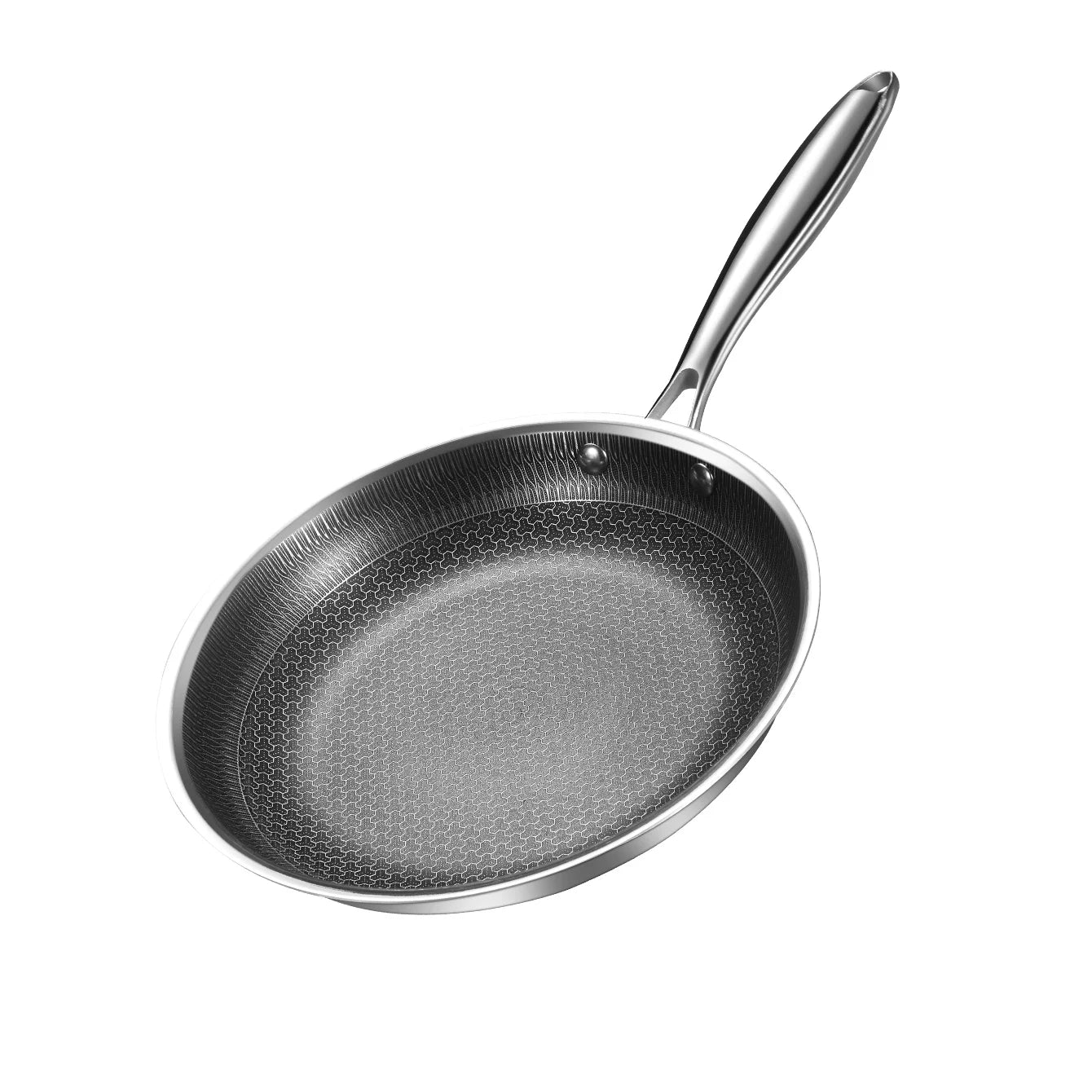 3-Piece Set of 304 Stainless Steel Frying Pans for Home Use, Non-Stick Frying Pans in Multiple Sizes (20cm, 24cm, 28cm), Suitable for Gas and Induction Cookers, for Frying Eggs, Pancakes, and Steaks