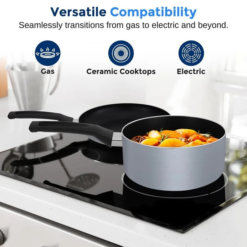 20-piece kitchenware pot and pan set - black with non-stick coating, interior gray