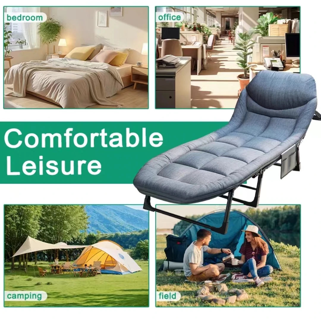 Adjustable Folding Lounge Chair with Side Pocket