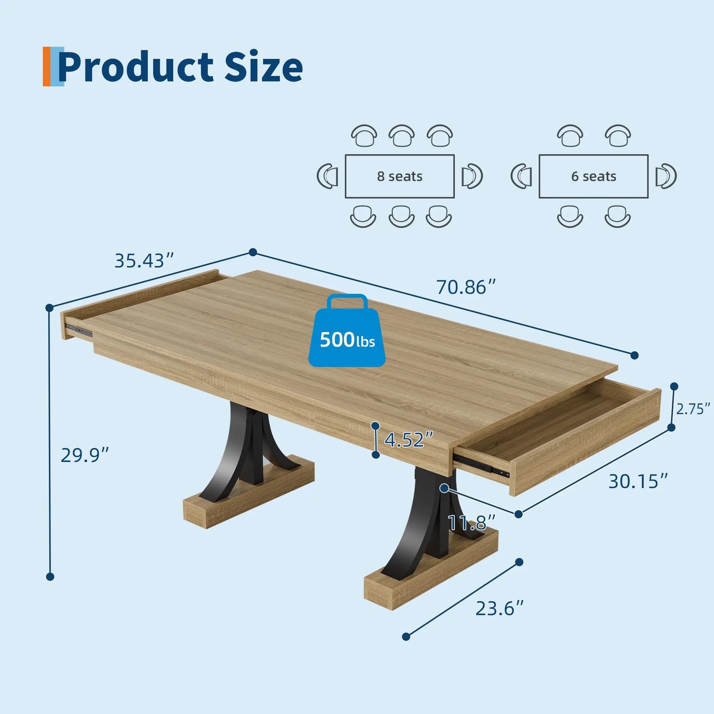 71-Inch Dining Table with 2 Drawers