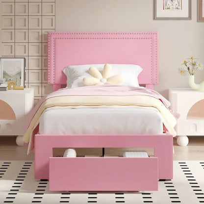 Velvet Upholstered Bed Frame with 4 Storage Drawers