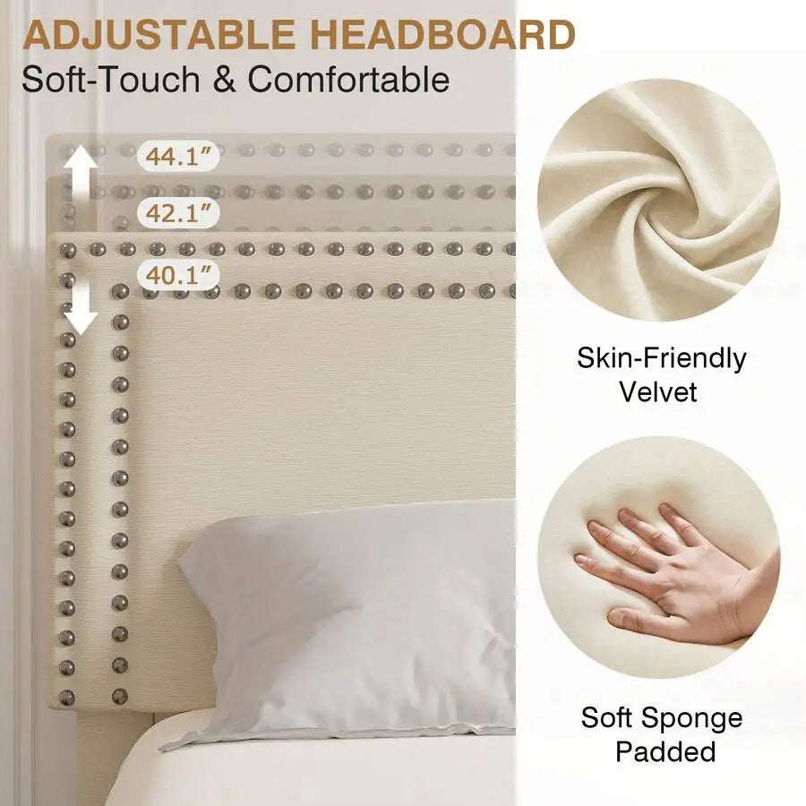 Velvet Upholstered Bed Frame with 4 Storage Drawers