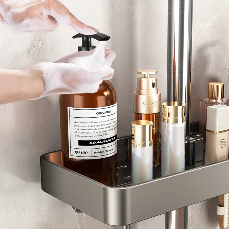 No-Drill Showerhead Storage Shelf