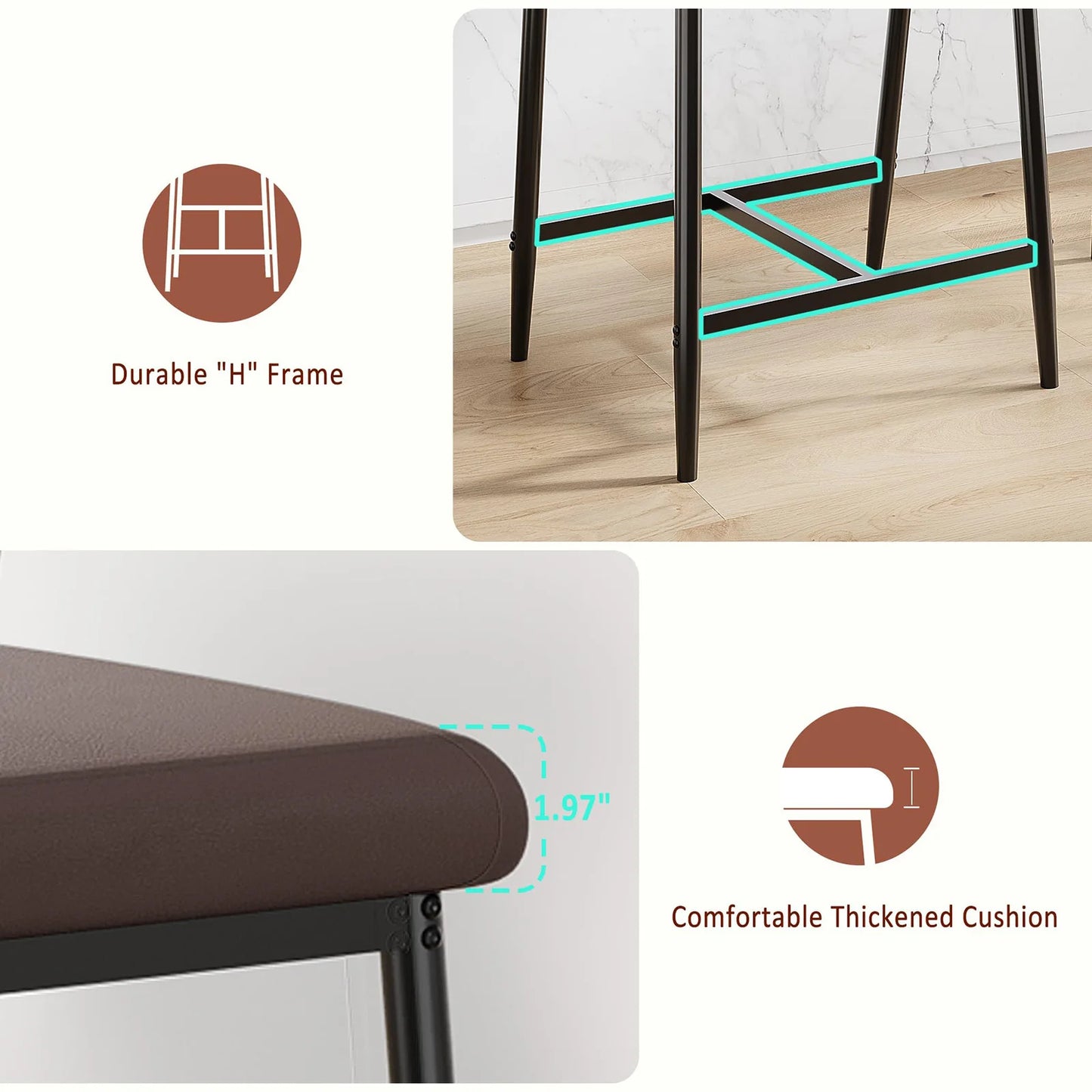 Set of 4 Upholstered Counter-Height Bar Stools