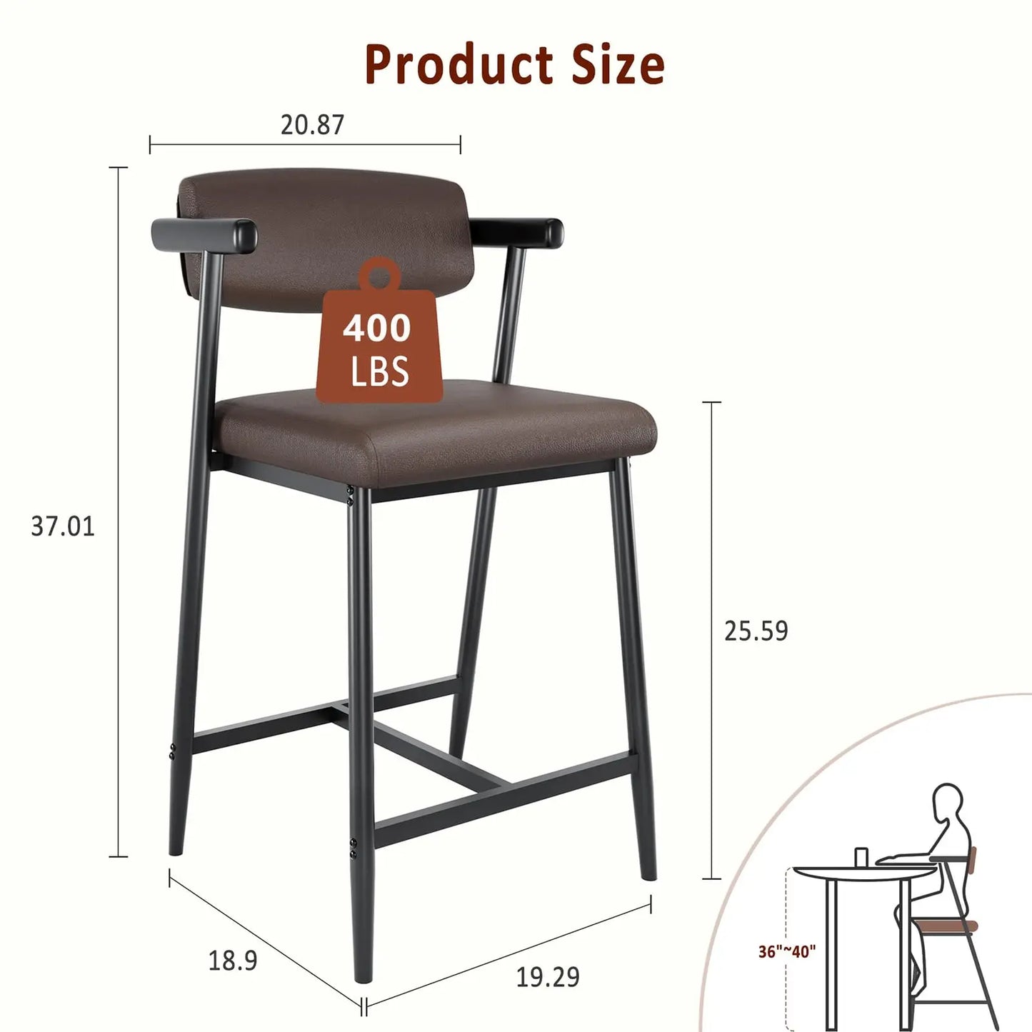 Set of 4 Upholstered Counter-Height Bar Stools