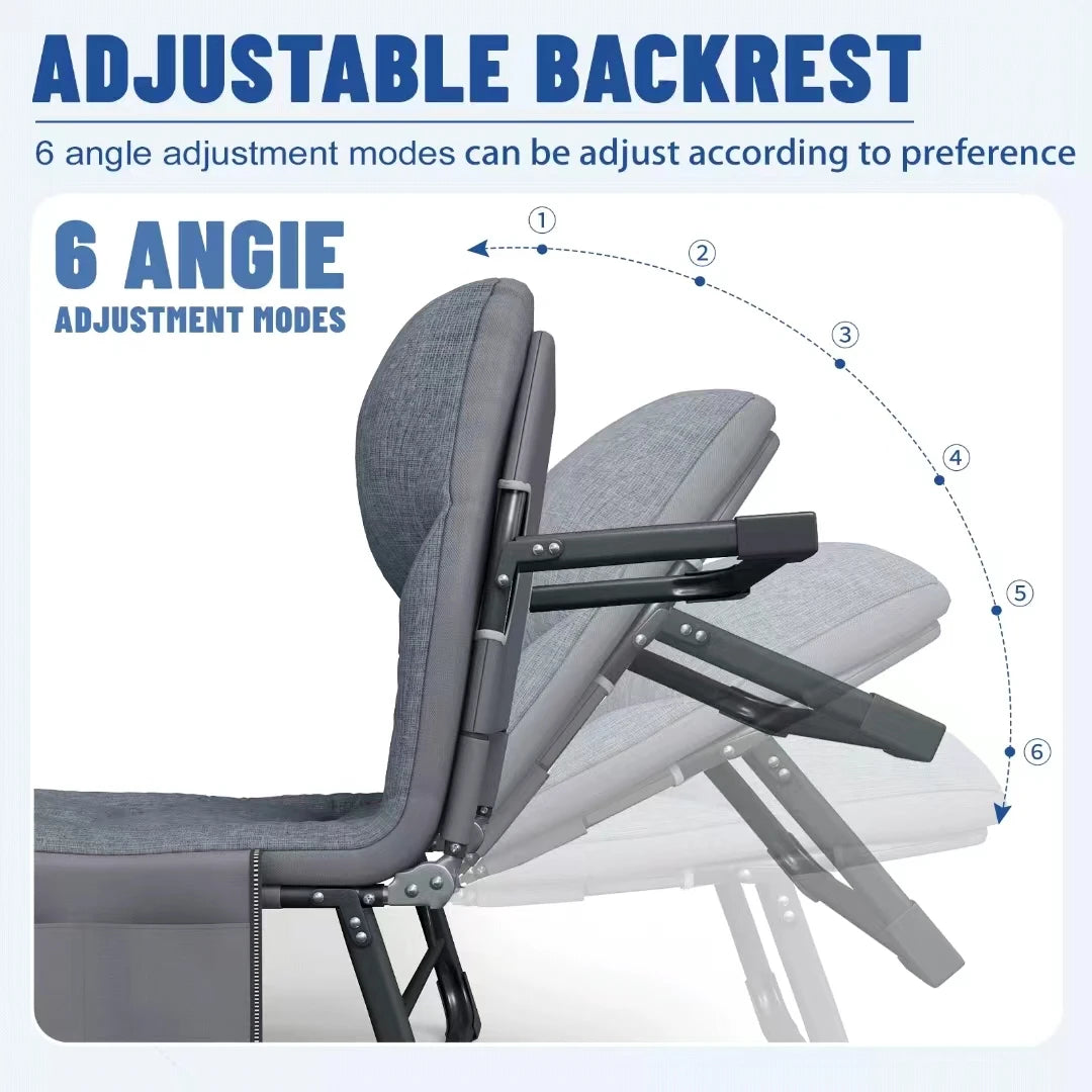 Adjustable Folding Lounge Chair with Side Pocket