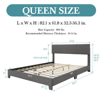 Linen Upholstered Platform Bed Frame