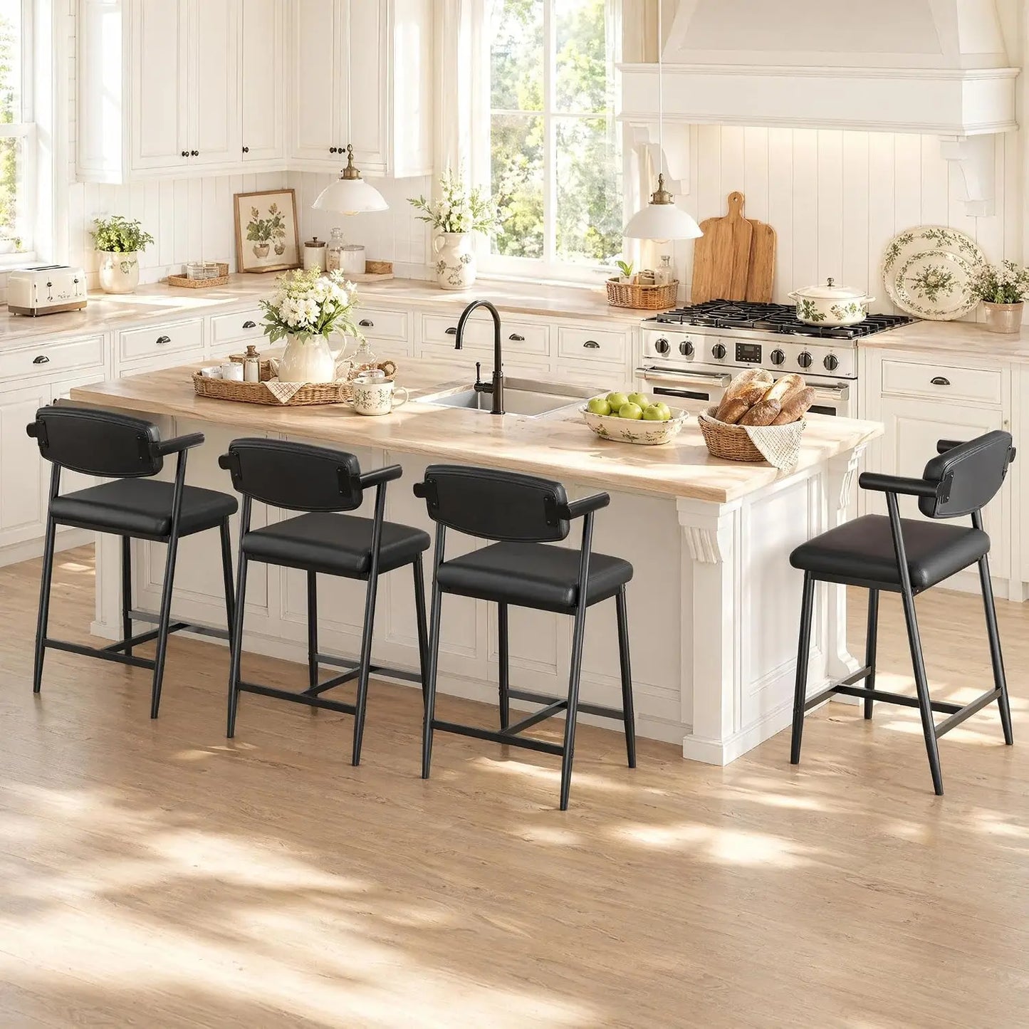 Set of 4 Upholstered Counter-Height Bar Stools