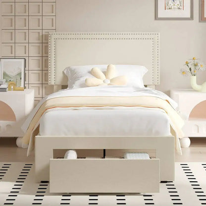 Velvet Upholstered Bed Frame with 4 Storage Drawers