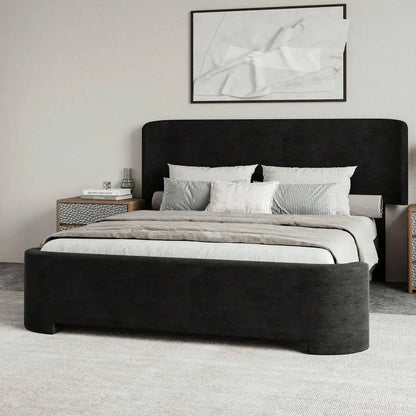 Velvet Wingback Upholstered Platform Bed