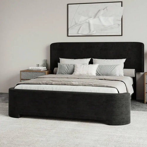 Velvet Wingback Upholstered Platform Bed