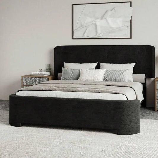 Velvet Wingback Upholstered Platform Bed