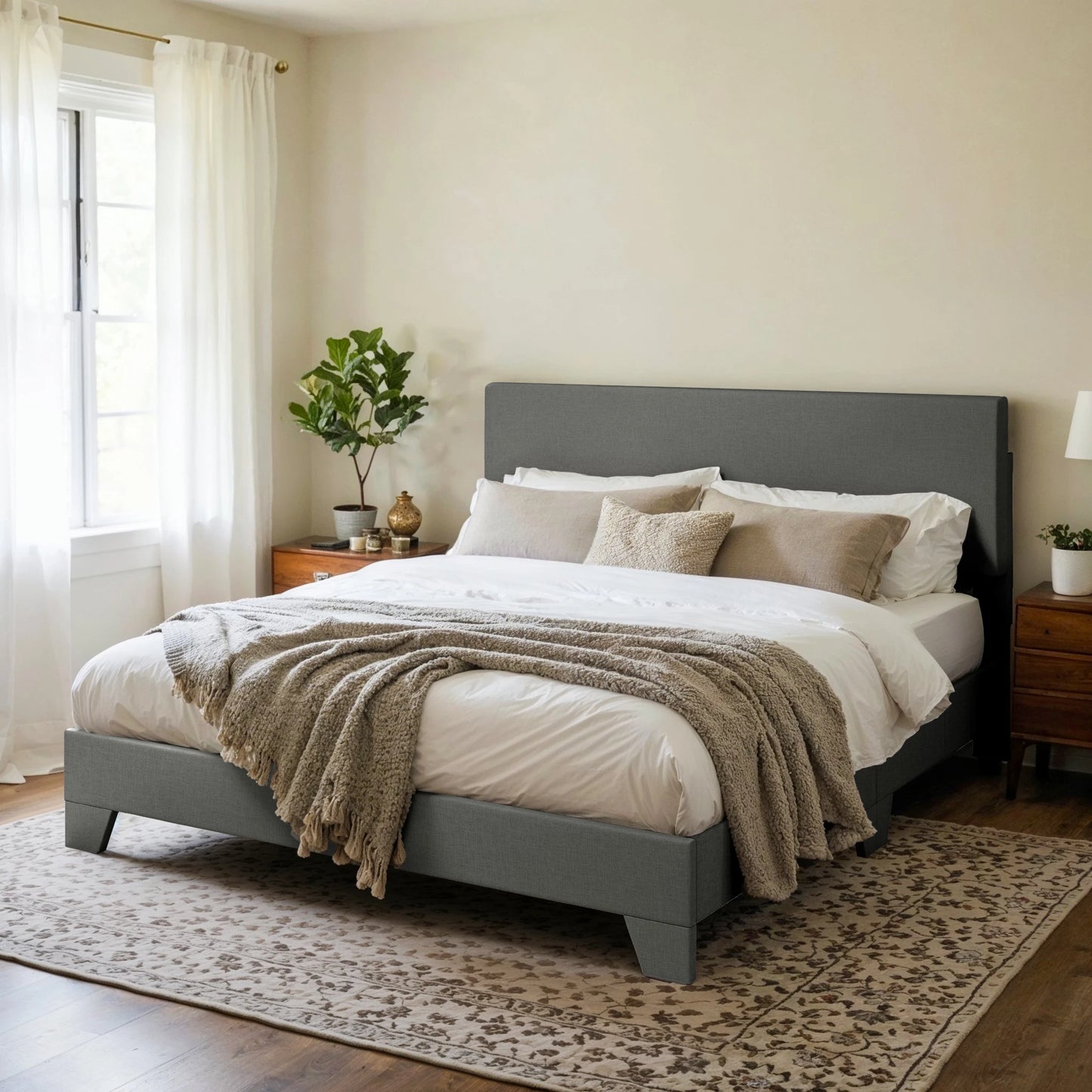 Linen Upholstered Platform Bed Frame