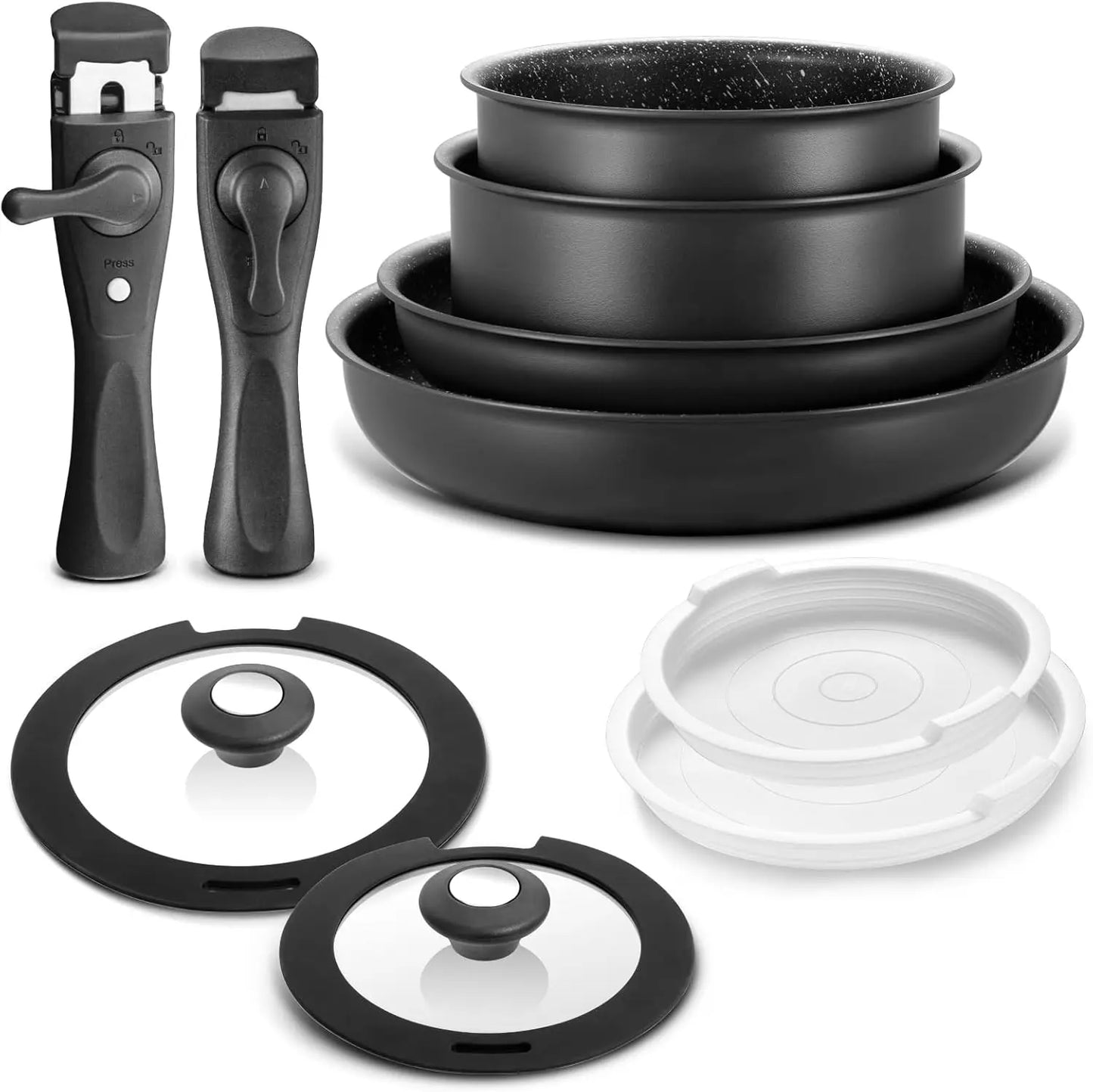 10-Piece Nonstick Cookware Set with Removable Handles