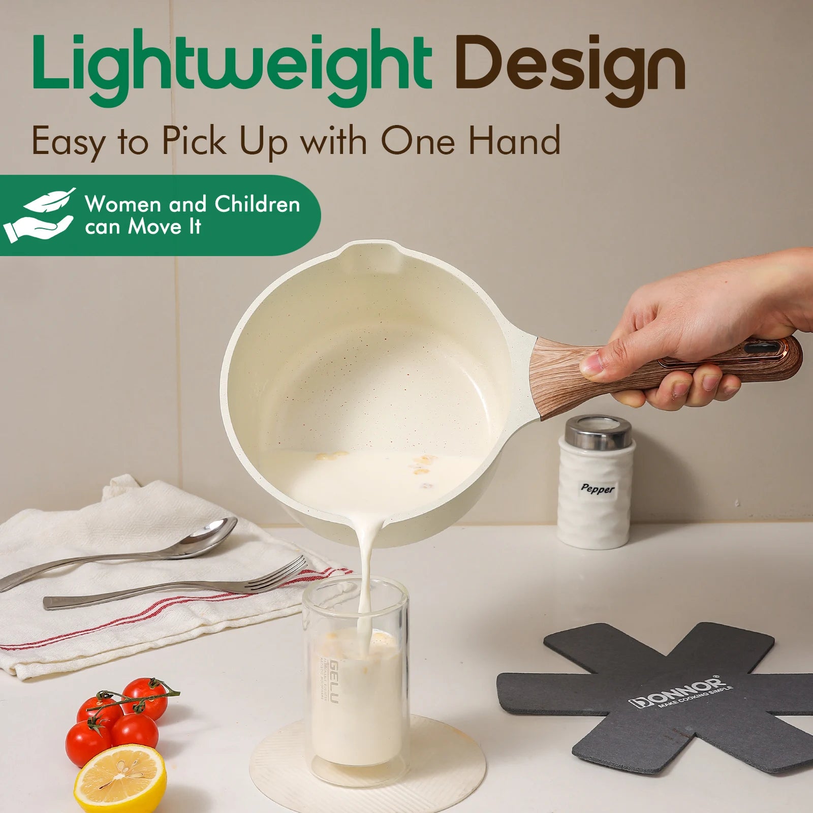 DONNOR Ceramic Cookware Sets Pots and Pans Set Nonstick 15 Pcs Induction Cookware Kitchen Cooking Set with Frying Pans Set