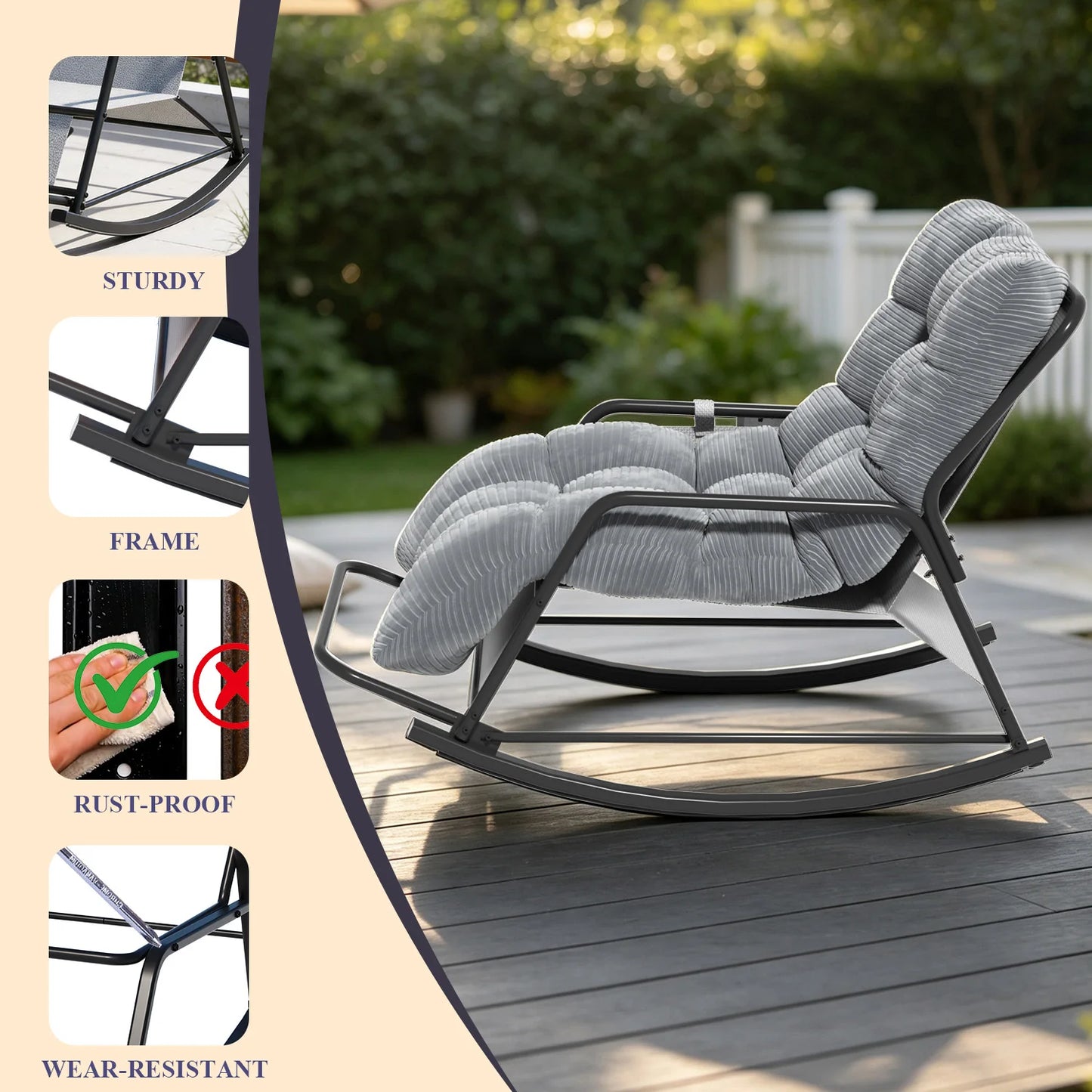 Oversized Cushioned Outdoor Rocking Chair