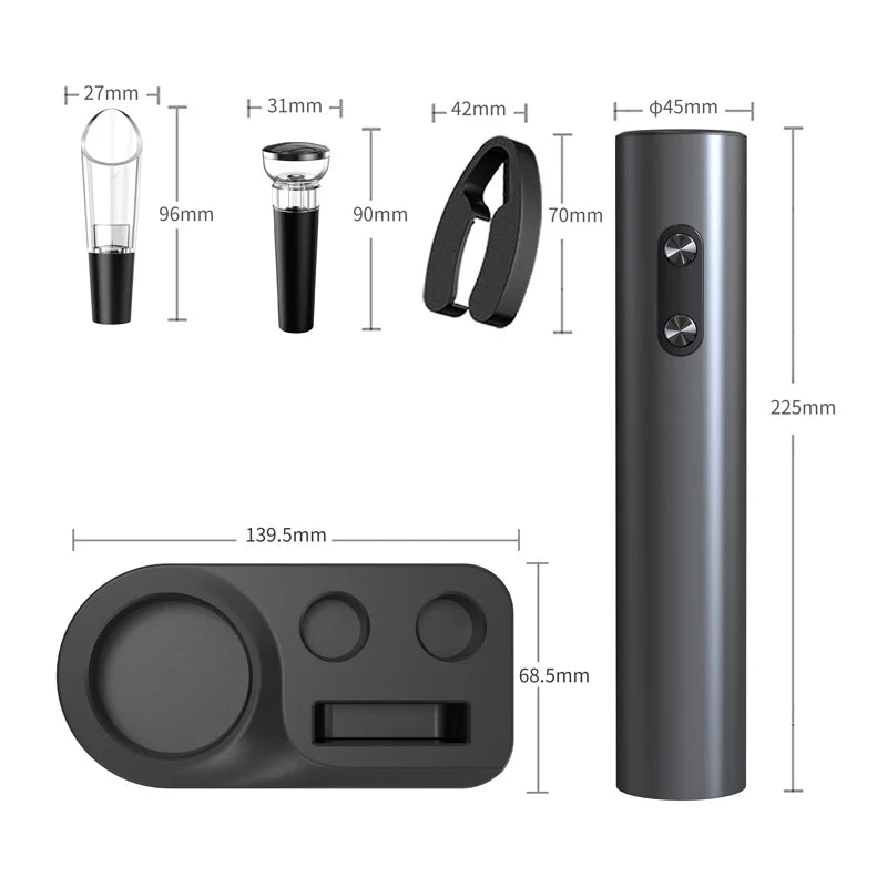 Electric Wine Opener Set Automatic Corkscrew with Aerator Pourer and Foil Cutter for Kitchen Bar Party Gifts