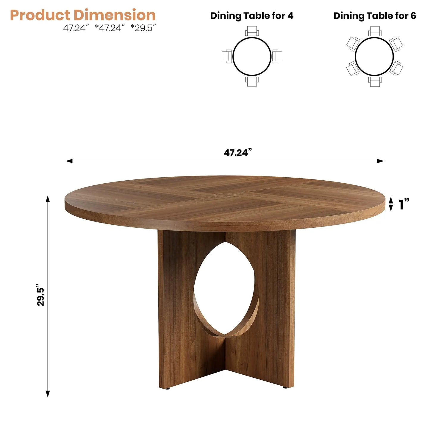 47-Inch Farmhouse Round Dining Table