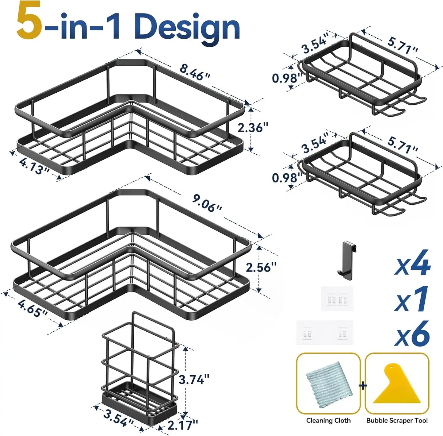 5-Piece Corner Shower Caddy Set