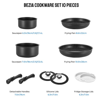 10-Piece Nonstick Cookware Set with Removable Handles
