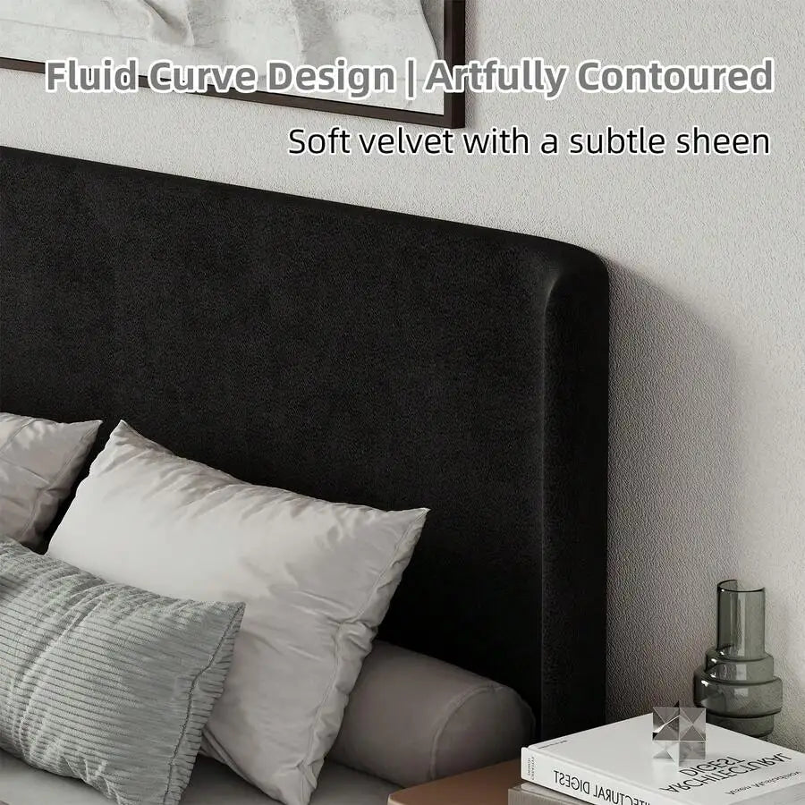 Velvet Wingback Upholstered Platform Bed