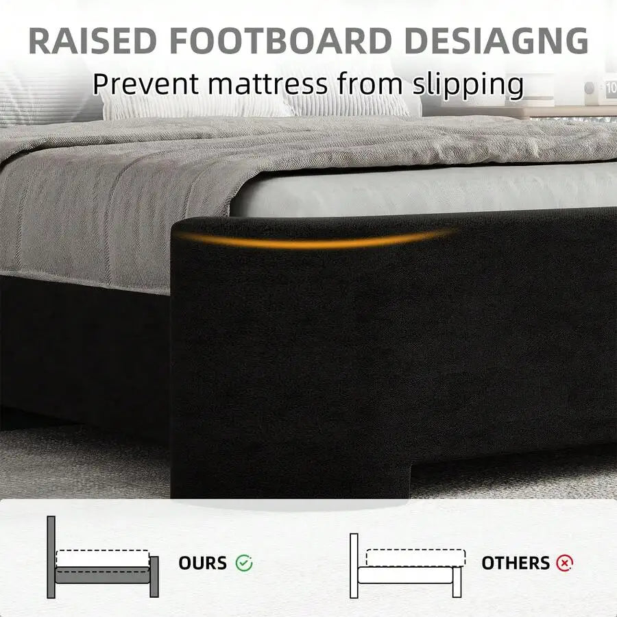 Velvet Wingback Upholstered Platform Bed