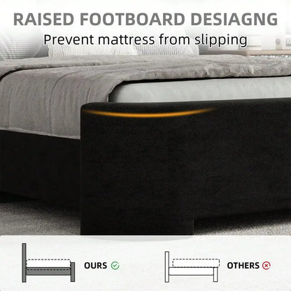 Velvet Wingback Upholstered Platform Bed
