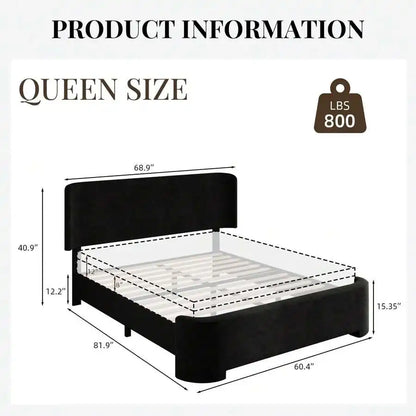 Velvet Wingback Upholstered Platform Bed