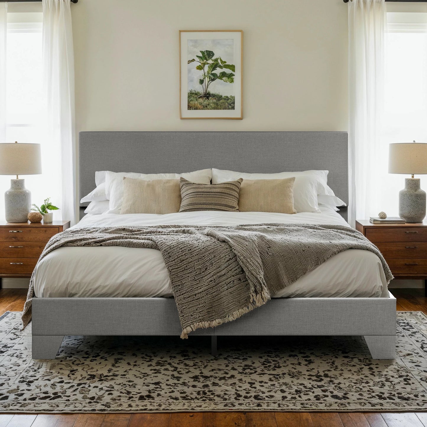 Linen Upholstered Platform Bed Frame