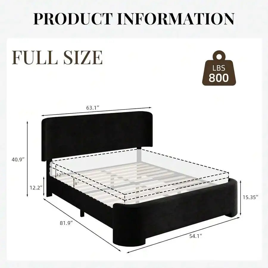 Velvet Wingback Upholstered Platform Bed