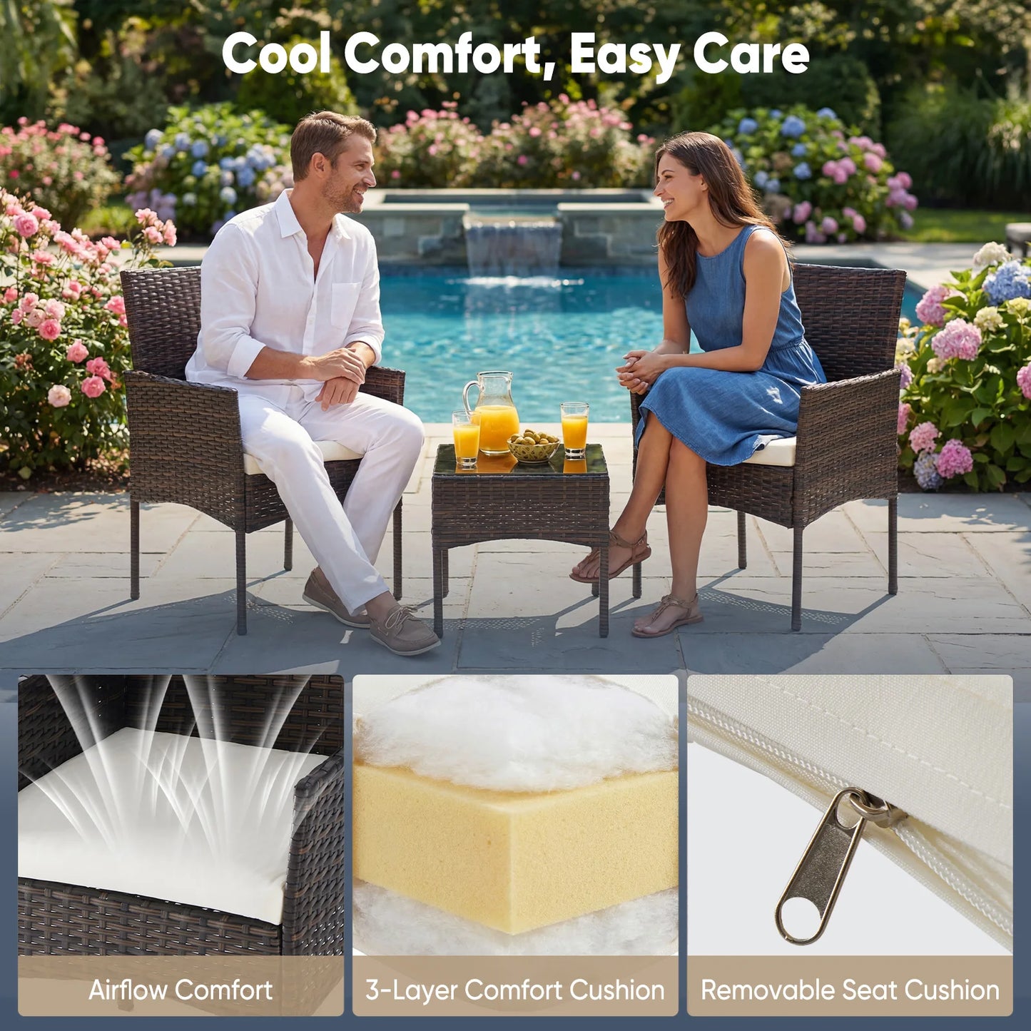 3-Piece Outdoor Wicker Bistro Set