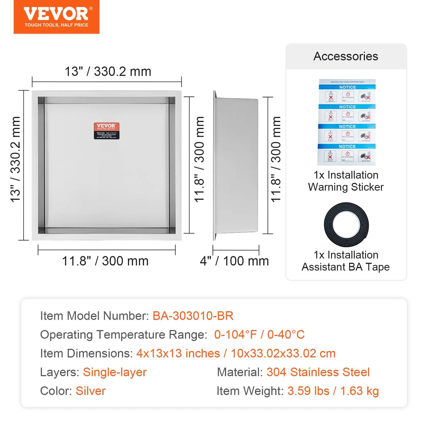 Stainless Steel Recessed Shower Niche