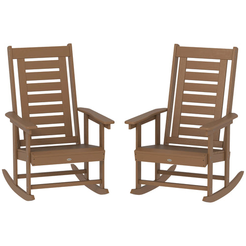 2 Outdoor Rocking Chairs, HDPE High Back Patio Rockers, Brown